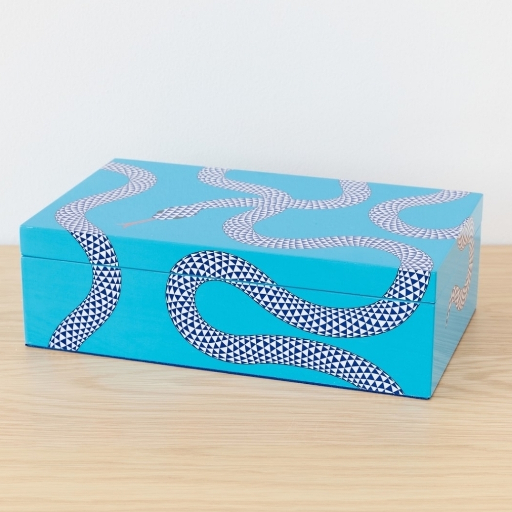 JONATHAN ADLER Eden Lacquer Box, Color Blue, Retail Price $325.00 USD